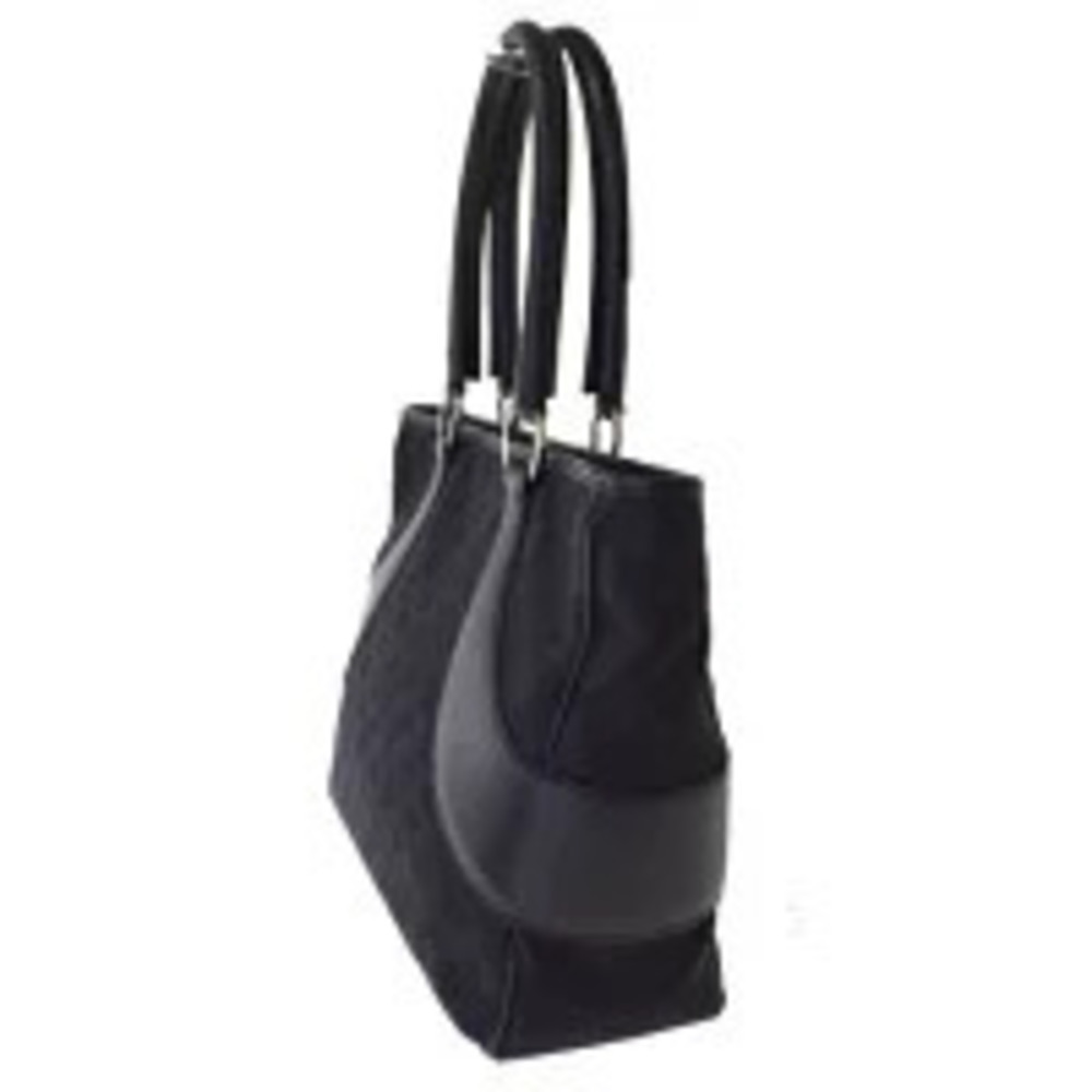 Gucci Handbag Black Shoulder GG Canvas Tote Bag Leather Black